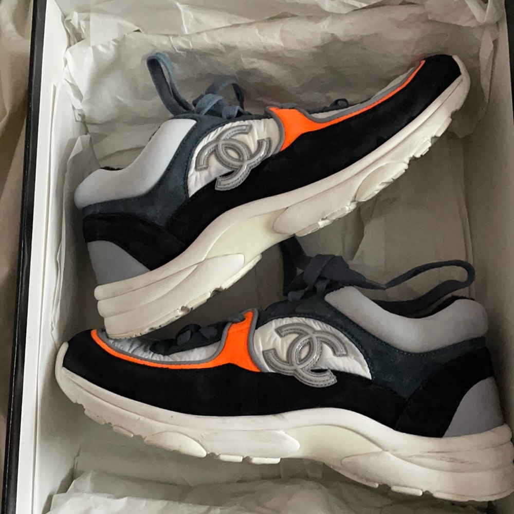 Chanel Nylon Suède White and Navy Blue Sneakers